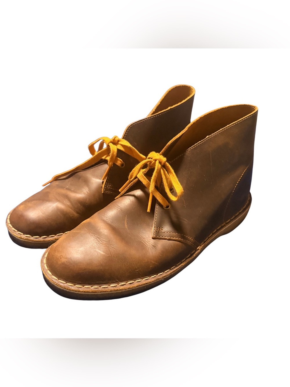 Clarks Brown Leather Chukka Boots with Yellow Laces